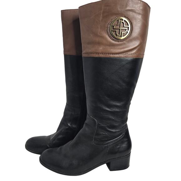 Franco Fortini Boots Tall Riding 9M Brown Black Two-Tone Zip Wide Calf - Picture 3 of 12